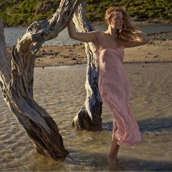 Doen 100% silk Pink Polka Dot Calsi Dress M - Picture 2 of 8